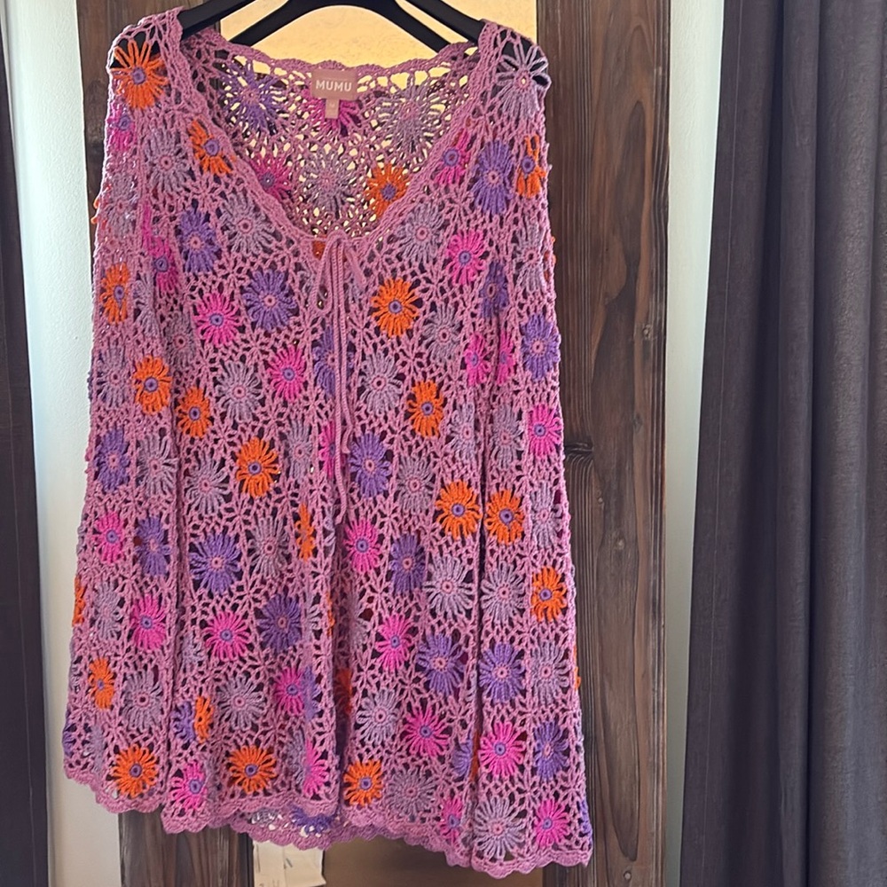 Show Me Your MuMu Fruit Color Pink and Purple Crochet Coverup or Beach dress